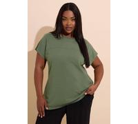 Yours Cotton Stud Detail T-Shirt In Light Khaki Light Khaki 22-24
