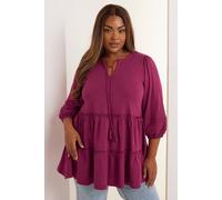 Yours Cotton Tie Neck Top In Burgundy Burgundy 20