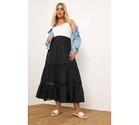 Cotton Tiered Maxi Skirt Yours Black 30-32