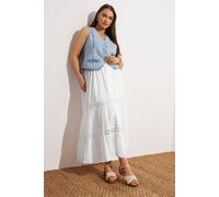 Yours Curve Cotton Tiered Maxi Skirt - Women's - Plus Size Curve White