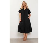 Yours Cotton Tiered Midaxi Dress In Black Black