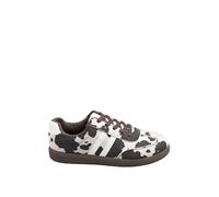 Yours - Cow Print Retro Stripe Trainers in Extra Wide Eee Fit - Women's Brown
