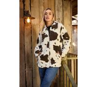 Yours Curve Natural Brown Cow Print Teddy Borg Jacket - Women's - Plus Size Curve