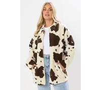 Yours Cow Print Teddy Borg Jacket In Cream Cream 30-32