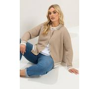 Yours Women's Crew-Neck Knitted Cardigan in Medium Beige | Size: 22-24 Yours Medium Beige 22-24