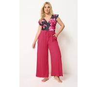 Yours Crinkle Texture Wide Leg Trousers In Pink Pink