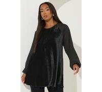 Yours Curve Crinkle Velour Top - Women's - Plus Size Curve Black