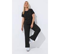 Yours Crinkle Wide Leg Trousers In Black Black