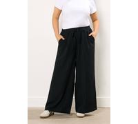 Yours Crinkle Wide Leg Trousers In Black Black