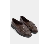 Yours - Brown Croc Embossed Loafers in Wide E Fit - Women's