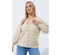 Yours Women's Crochet Balloon Sleeve Cardigan Sweater in Natural | Size: 18/20