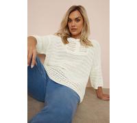 Yours Curve Crochet Button Through Jumper - Women's - Plus Size Curve White