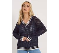 Yours Crochet Contrast Trim Jumper In Dark Navy Dark Navy