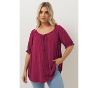 Yours Curve Crochet Detail Tie Front Top - Women's - Plus Size Curve Dark Pink