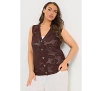 Yours Women's Crochet Knitted Waistcoat in Chocolate | Size: 18/20