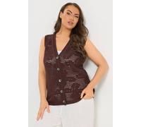 Yours Women's Crochet Knitted Waistcoat in Chocolate | Size: 26/28