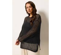 Yours Crochet Long Sleeve Knitted Jumper In Black Black