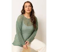 Yours Women's Crochet Long Sleeve Knitted Jumper in Light Green | Size: 14/16
