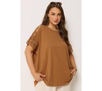 Yours Crochet Sleeve Boxy T-Shirt In Brown Brown