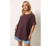 Yours Crochet Sleeve Boxy T-Shirt In Chocolate Chocolate