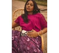 Yours Crochet Sleeve Boxy T-Shirt In Dark Pink Dark Pink 14