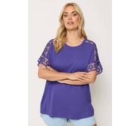 Yours Curve Crochet Sleeve T-Shirt - Women's - Plus Size Curve Purple