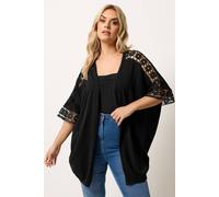 Yours Crochet Sleeve Kimono In Black Black