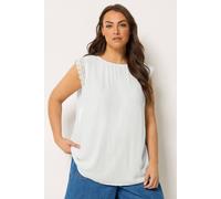 Yours Curve Crochet Trim Crinkle Top - Women's - Plus Size Curve White
