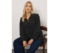 Yours Crochet Trim Frill Top In Black Black 22-24