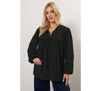 Yours Crochet Trim Frill Top In Black Black 30-32