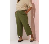 Yours Curve Green Cotton Cropped Cargo Trousers - Women's - Plus Size Curve