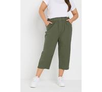 Yours Cropped Cotton Trousers In Dark Olive Dark Olive 30-32