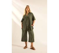 Yours Curve Green Cropped Linen Trousers - Women's - Plus Size Curve
