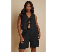 Yours Curve Cropped Bow Tie Front Linen Waistcoat - Women's - Plus Size Curve