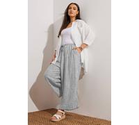 Yours Curve Stripe Wide Leg Ankle Grazer Linen Trousers - Women's - Plus Size Curve Blue