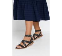 Yours Cross Over Strap Sandals In Black Black 7EEE