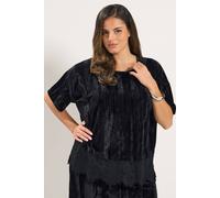 Yours Women's Crushed Velour Lace Hem Top in Black | Size: 12 Yours Black 12