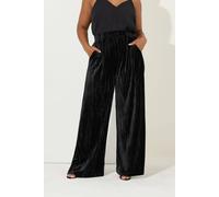 Yours Crushed Velour Wide Leg Trousers In Black Black 22-24