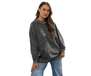 Yours Curve 2-In-1 Acid Wash Sweatshirt - Women's - Plus Size Curve Grey