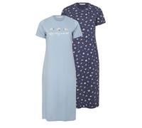 Yours Curve 2 Pack 'Enjoy Every Moment' Slogan Floral Nightdresses - Women's - Plus Size Curve Blue