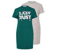 Yours Curve 2 Pack 'Lazy Daisy' Slogan Printed Nightdresses - Women's - Plus Size Curve Green