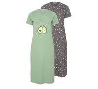 Yours Curve 2 Pack 'Let's Avocuddle' Slogan Printed Nightdresses - Women's - Plus Size Curve Light Green