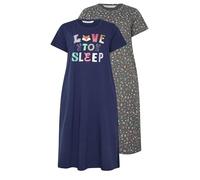 Yours Women's 2 Pack 'Love To Sleep' Midaxi Nightdresses in Dark Navy | Size: 26-28 Yours Dark Navy 26-28