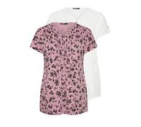 Yours Curve 2 Pack & White Ditsy Floral Pintuck Henley Tops - Women's - Plus Size Curve