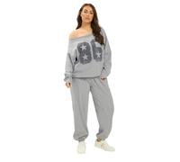 Yours Women's Off-Shoulder Sweatshirt & Jogger Set in Grey | Size: 22/24