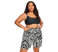 Yours Curve Abstract Print Crinkle Tassel Shorts - Women's - Plus Size Curve Black
