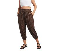 Yours Curve Abstract Print Cropped Harem Joggers - Women's - Plus Size Curve Brown