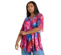 Yours Curve Abstract Print Mesh Swing Top - Women's - Plus Size Curve Pink