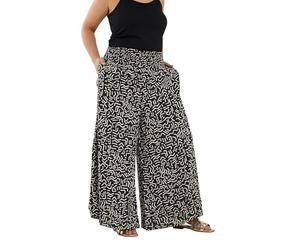 Yours Curve Abstract Print Shirred Waist Trousers - Women's - Plus Size Curve Black