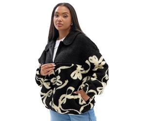 Yours Curve Abstract Print Teddy Fleece Jacket - Women's - Plus Size Curve